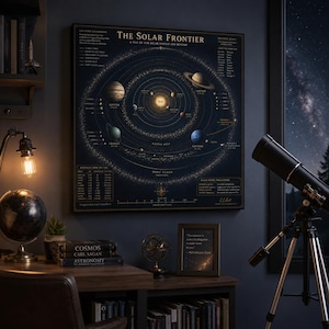 The Solar Frontier I 20"Leinwand | Sonnensystem Karte Wandkunst | Weltraum Astronomie Dekor | Planetare Orbit Karte | Kosmische Atlas Serie