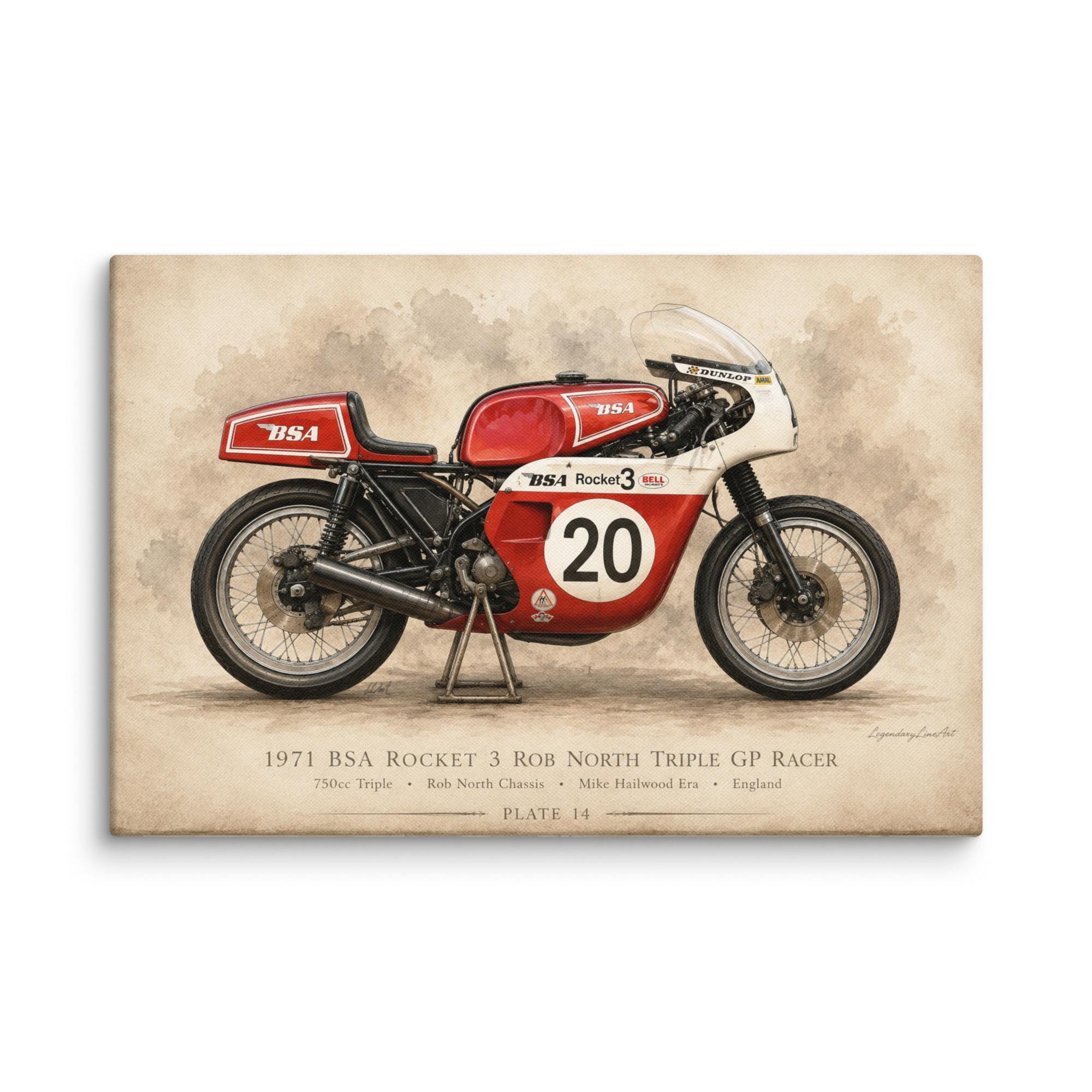 BSA Rocket 3 Rob North GP Racer Canvas Print 30x20 Vintage British