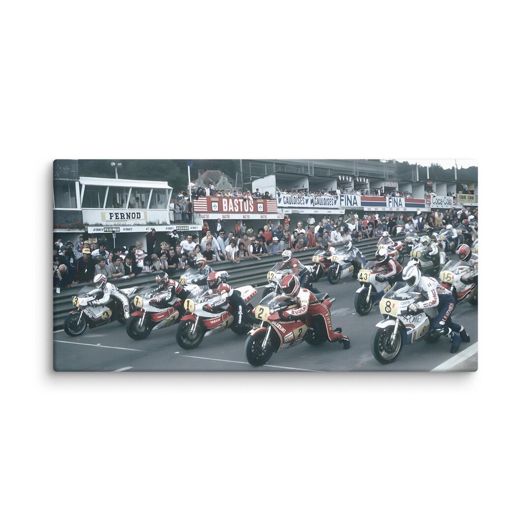 1980s GP Superbike Showdown Canvas Print 40x20 Vintage Yamaha Suzuki ...