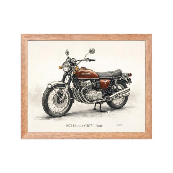 1971 Honda CB750 Four K1 Framed Print – 14×11 Vintage Superbike