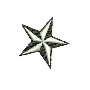 May include: A black and white nautical star with a five-pointed design.