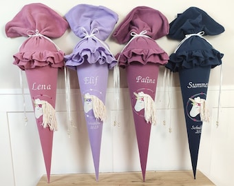 School bag muslin with unicorn and name | including shipping | berry | Rosé | Purple | Lilac | Dark blue