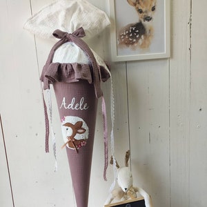 School bag muslin with deer and name - including shipping