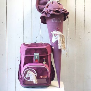 School bag muslin with unicorn and name | including shipping | berry | Rosé | Purple | Lilac | Dark blue