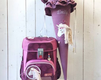 School bag muslin with unicorn and name | including shipping | berry | Rosé | Purple | Lilac | Dark blue