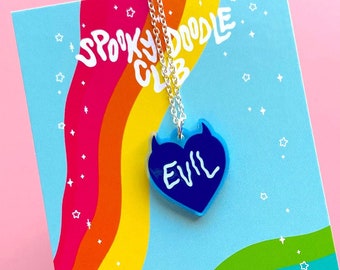 EVIL NECKLACE - Spooky Doodle Club Acrylic Heart Jewelry