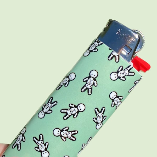 MINT SKELETON LIGHTER - Halloween Bic Lighter, Spooky Cute Skeleton Custom Artwork, Horror Themed Novelty Gift Aesthetic Lighter