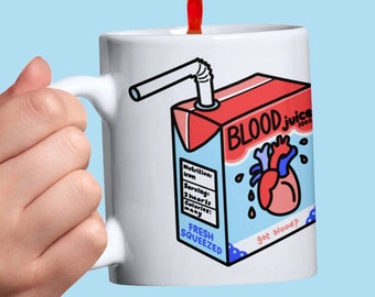 BLOOD JUICE MUG - Halloween Vampire Juice Box, Got Blood?, Silly Halloween Coffee Mug, Funny Horror Gift, Vampire Cup