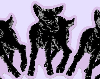 BABY GOAT STICKER - Gothic Halloween Animal Sticker, Black Phillip Witch Stationery, Cute Goat Vinyl Horror Laptop Decal, Baby Animal Art