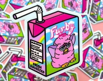 FURBY JUICE STICKER - Rainbow Furby maudit, Juice Box Sticker, Creepy Furby Art, Cute Pink Waterproof Decal - Spooky Doodle Club