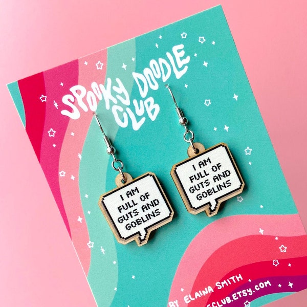 GUTS & GOBLINS EARRINGS - Spooky Doodle Club Wooden Earrings (1 inch)