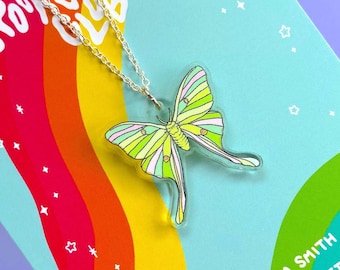LUNA MOTH NECKLACE - Pastel Bug Charm with Silver Chain, Magical Fairy Necklace, Moth Jewelry Gift for Her, Cute Fairycore Aesthetic