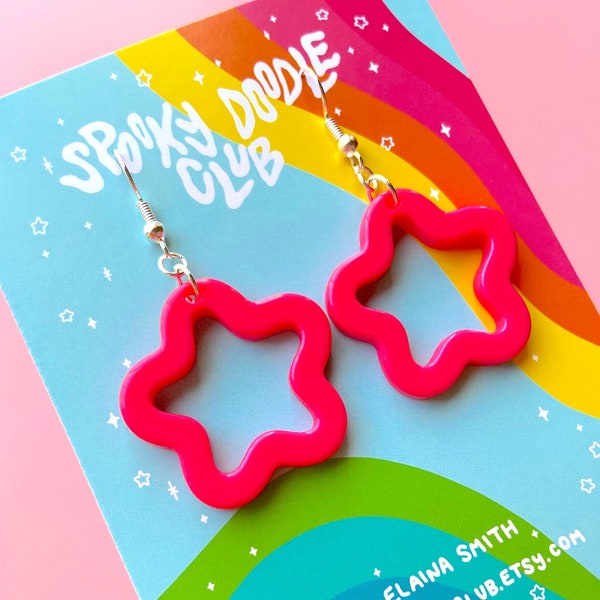 STARBRITE EARRINGS - Chunky Plastic Star Earrings, Neon Pink Kitschy Roller Rink Style, Barbie Pink Toycore Earrings, 80s Neon Star Jewelry