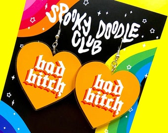 BAD BITCH EARRINGS - Spooky Doodle Club Lightweight Statement Acrylic Earrings (2 inch)