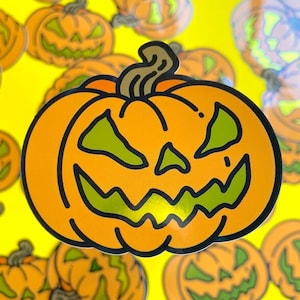 JACK-O-LANTERN Sticker - Halloween Vinyl Pumpkin Sticker, Scary Smiling Jackolantern Metallic Sticker, Spooky Carved Pumpkin, Ominous Design