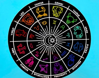 ZODIAC CHART STICKER - Circle Diagram Astrology Sticker, Rainbow Astrological Sign Vinyl Decal Waterproof  - Spooky Doodle Club