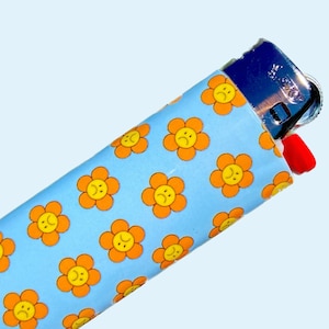 SAD FLOWER LIGHTER - Smiley Face Lighter, Groovy Flower 90s Style Lighter, Custom Bic Artwork Trippy Aesthetic