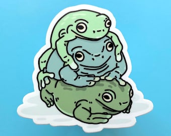 FROG STACK STICKER - Waterproof Frog Sticker, Frog and Toad Vinyl Sticker, Cute Animal Stickers, Frog Stationery Gift