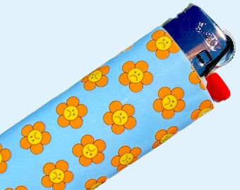 SAD FLOWER LIGHTER - Smiley Face Lighter, Groovy Flower 90s Style Lighter, Custom Bic Artwork Trippy Aesthetic