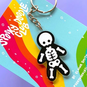 SKELETON KEYCHAIN - Spooky Acrylic Keychain, Halloween Keyring, Creepy Cute Skeleton Gift, Recycled Plastic (2 inch)