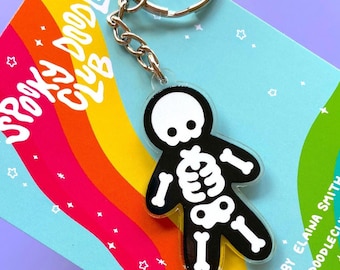 SKELETON KEYCHAIN - Spooky Acrylic Keychain, Halloween Keyring, Creepy Cute Skeleton Gift, Recycled Plastic (2 inch)