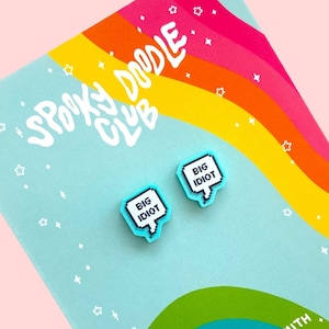 Pendientes con forma de BIG IDIOT: pendientes tontos para tontos, pendientes de meme, última neurona, cabeza vacía sin pensamientos (0,5 pulgadas)