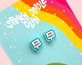 Pendientes con forma de BIG IDIOT: pendientes tontos para tontos, pendientes de meme, última neurona, cabeza vacía sin pensamientos (0,5 pulgadas)