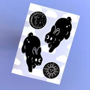 MOON BUNNY Sticker Sheet - Purple Celestial Rabbit Vinyl Art Sticker Set, Moon & Sun Rabbit, Witchy Stationery - Spooky Doodle Club