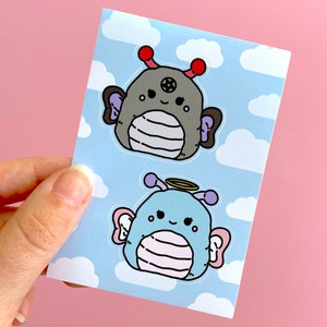 DEVIL & ENGEL SQUISHMALLOW Sticker Blatt - Vinyl Halloween Squishmallow Schmetterling Sticker Set, Haunted Heavenly Sky Sticker Blatt