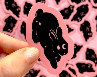MOON BUNNY STICKER - Celestial Magic Vinyl Sticker, Pink Rabbit Sticker, Mystical Crescent Moon Sticker, Waterproof Animal Sticker Cute