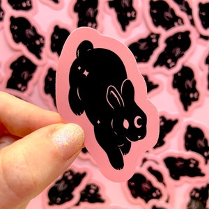 STICKER MAAN BUNNY - Vinylsticker Celestial Magic, sticker roze konijn, sticker mystieke maansikkel, sticker waterdichte dierensticker schattig