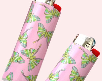 Luna Moth Lighter – Pastel Pink Fairycore Gift, BIC Art Lighter
