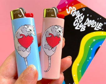 OPOSSUM LIGHTER (Pink or Blue) - Spooky Doodle Club Bic Lighter