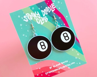 MAGIC 8 BALL EARRINGS - Acrylic 90s Toy Earrings, Fortune Teller 8 Ball Novelty Toy, Oracle Future Magic Eight Ball (1.5 inch)