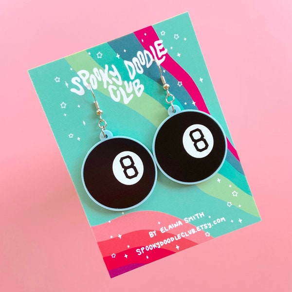 MAGIC 8 BALL EARRINGS - Acrylic 90s Toy Earrings, Fortune Teller 8 Ball Novelty Toy, Oracle Future Magic Eight Ball (1.5 inch)