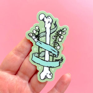 Autocollant pour carie fragile - autocollant artistique en vinyle imperméable de haute qualité ~ fémur et muguet - Spooky Doodle Club
