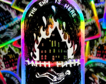 Sticker The End is Here ~ holografische skeletsticker, sticker Spooky Ghost, heks Halloween-briefpapier, Phoebe Bridgers I Know The End Art