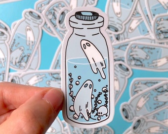 GHOUL JUICE STICKER - Blue Ghost Sticker, Spooky Halloween Stationery, Witchy Ghost Potion Bottle, Cute Halloween Waterproof Decal