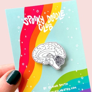 BRAIN PIN - Glitter Acrylic Pin, Sagittal Brain Diagram Pin, Neuroscience Anatomy, Psychology Gift Acrylic Brain Pin Cerebrum (1.5 inch)