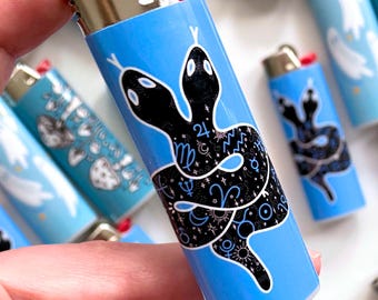 TWO-HEADED SNAKE Lighter - Cool Astrology Gift, Celestial Aesthetic Lighter, Zodiac Sign Art, Trippy Stoner Gift, Blue Custom Bic Lighter