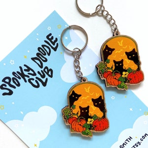 PUMPKIN PATCH CATS Keychain ~ Black Cat Keyring, Halloween Spooky Silhouette, Its Frickin Bats Witchy Gift, Cute Cat Keychain  (2 inch)