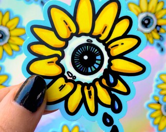 CRYING SUNFLOWER - Eyeball Flower Vinyl Art Sticker by Spooky