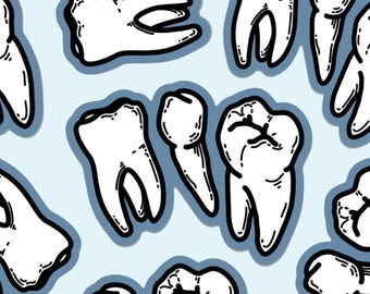 TEETH STICKER - Waterproof Spooky Stickers, Weird Gifts, Dentist Dental Hygienist Sticker, Molar Tooth Anatomical Illustration, Macabre Art