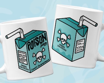 POISON MUG - Funny Halloween Poison Cup, Horror Juice Box Mug, Silly Halloween Gift, Skull and Crossbones Ceramic Mug, Dishwasher Safe