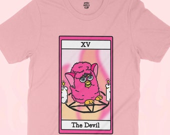 FURBY TAROT-SHIRT - T-shirt vervloekt speelgoed, grappige meme-shirt Devil Furby, jaren 90 nostalgie Y2K-shirt voor Halloween