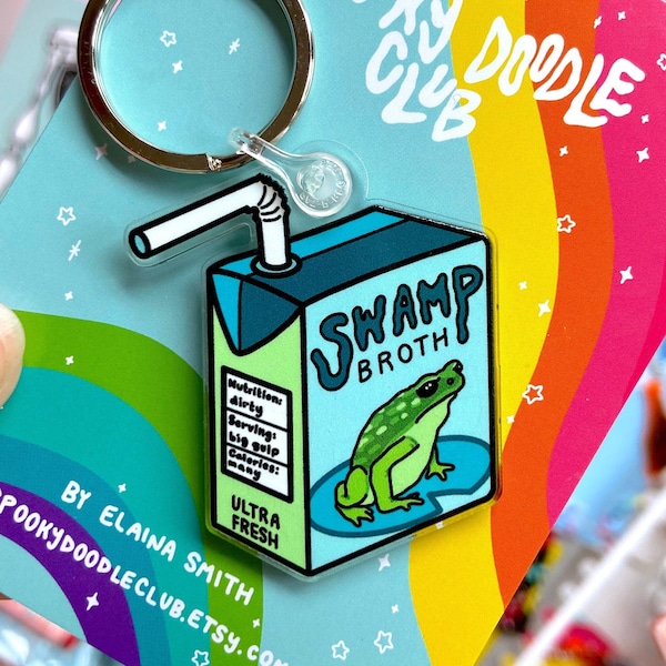 Frog Lily Pad Keychain ~ SWAMP BROTH KEYRING ~ Frog Juice Box Acrylic Keychain, Toad Lover Gift, Amphibian Swamp Creature (2 inch)
