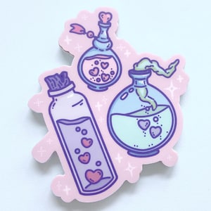 AUTOCOLLANT DE POTIONS D'AMOUR - Ensemble de bouteilles de potion pastel, sticker sorcière Saint-Valentin, jolie papeterie rose, cadeau de la Saint-Valentin, sortilège d'amour