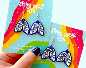 LUNG EARRINGS - Biology Acrylic Science Earrings, Unique Respiratory Body Organ Jewelry, Pulmonology Nurse Medical Accessory (1 inch)