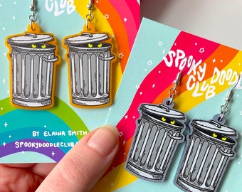 TRASH CAN EARRINGS - Spooky Doodle Club Acrylic Earrings (1.5 inch)