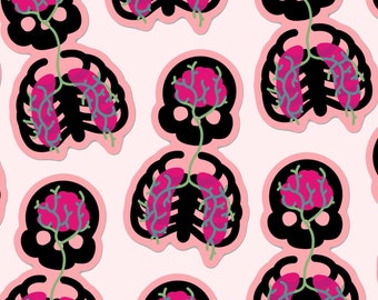 INSIDE OUT SKELETON Sticker - Pink Skull Sticker, Creepy Cute Skeleton Gift, Waterproof Vinyl Sticker, Halloween Stationery, Macabre Art